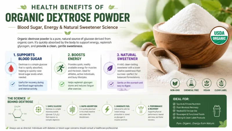 Gesundheitsvorteile Von Bio-Dextrose-Pulver: Blutzucker, Energie &Amp; Die Wissenschaft Natürlicher Süßungsmittel Health Benefits Of Organic Dextrose Powder Blood Sugar, Energy &Amp; Natural Sweetener Science
