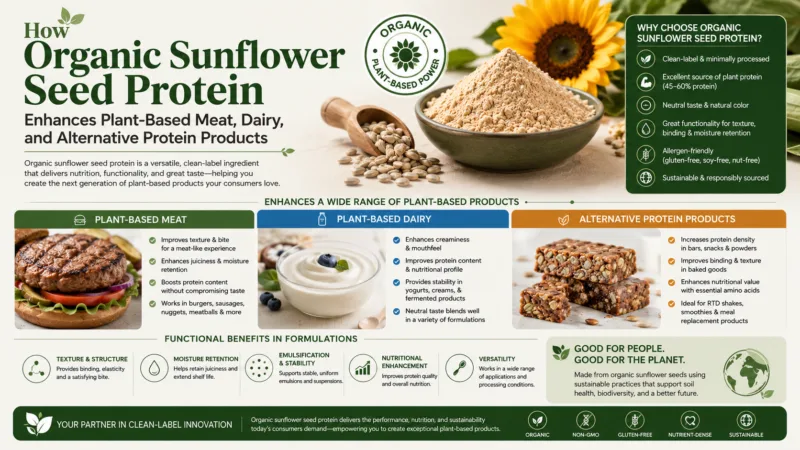 Wie Bio-Sonnenblumenkernprotein Pflanzliches Fleisch, Milchalternativen Und Alternative Proteinprodukte Verbessert How Organic Sunflower Seed Protein Enhances Plant-Based Meat, Dairy, And Alternative Protein Products