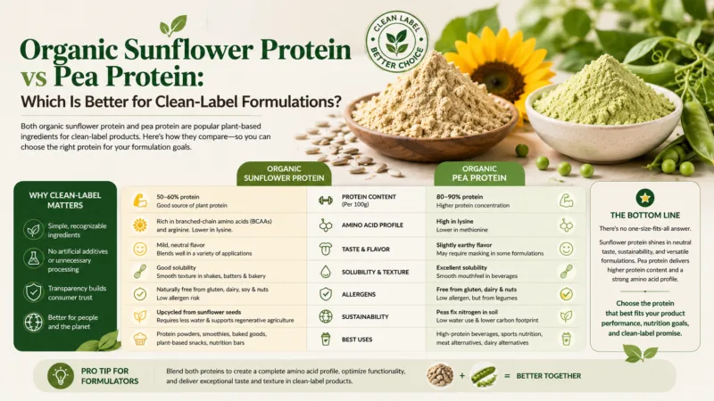 Bio-Sonnenblumenproteinpulver Vs. Erbsenprotein: Was Ist Besser Für Clean-Label-Formulierungen? Organic Sunflower Protein Powder Vs Pea Protein Which Is Better For Clean-Label Formulations