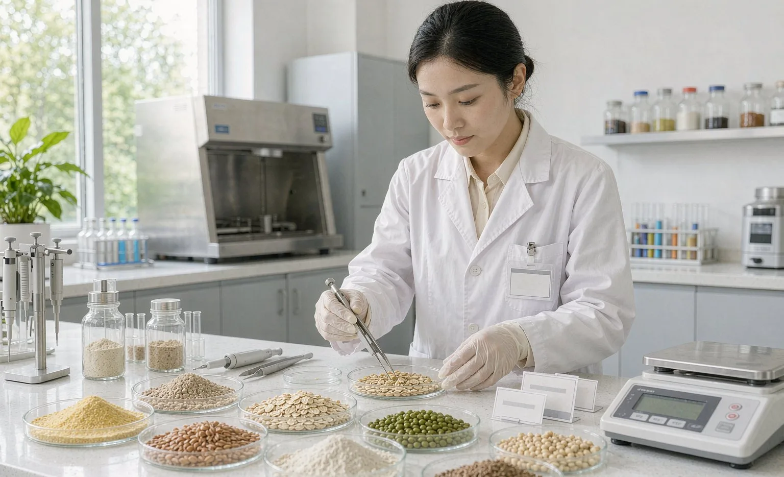 Qualität Qualitätskontrolllabor Prüft Proben Von Bio-Zutaten